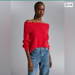 & Other Stories Chunky Off-Shoulder Red Sweater Medium